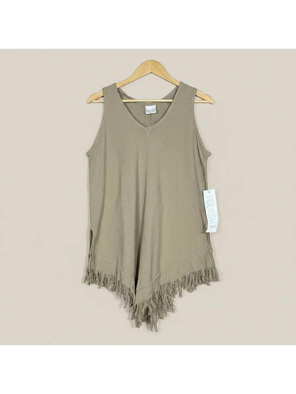 Ceclia Nathal Bohochic Tan Earthy Fringe Hem Tank Top Sleeveless Large Western